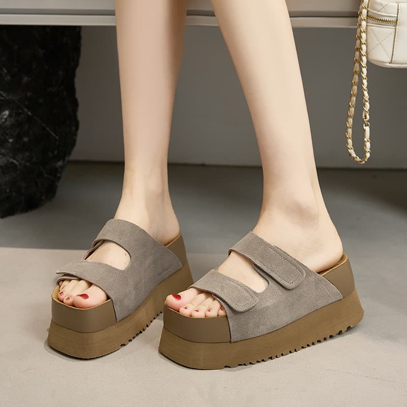 Peito feminino Wen estilo grosso chinelos inferior uma palavra Retro sandálias grossas Casual novo estilo torrada chinel