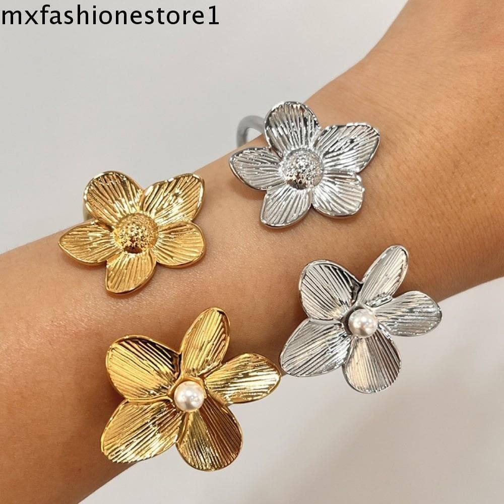 MXFASHIONE Pulseiras Elegantes Vintage , Pulseira Moderna Com Punho De Flor Dourada De Braço Aberto Braçadeira
