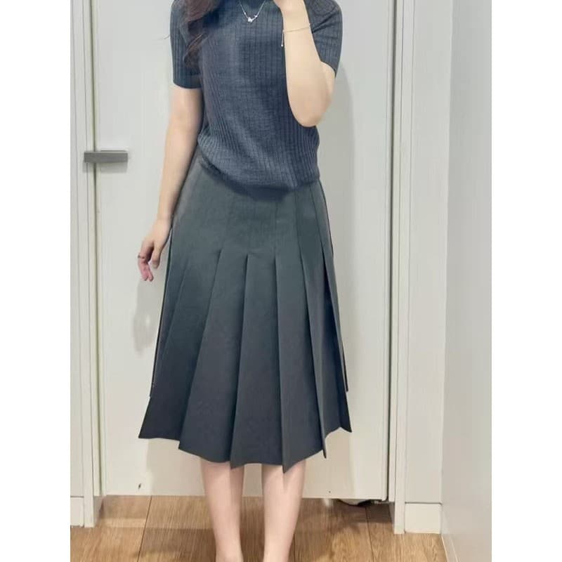 Japonês único roupas femininas 2025 outono Casual plissado mais magro olhar cintura alta saia de comprimento médio terno