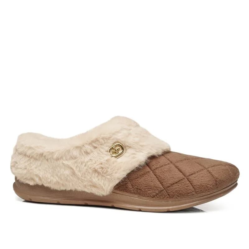 Pantufa Pegada Feminino Marrom em Tecido e Lã 266017-02