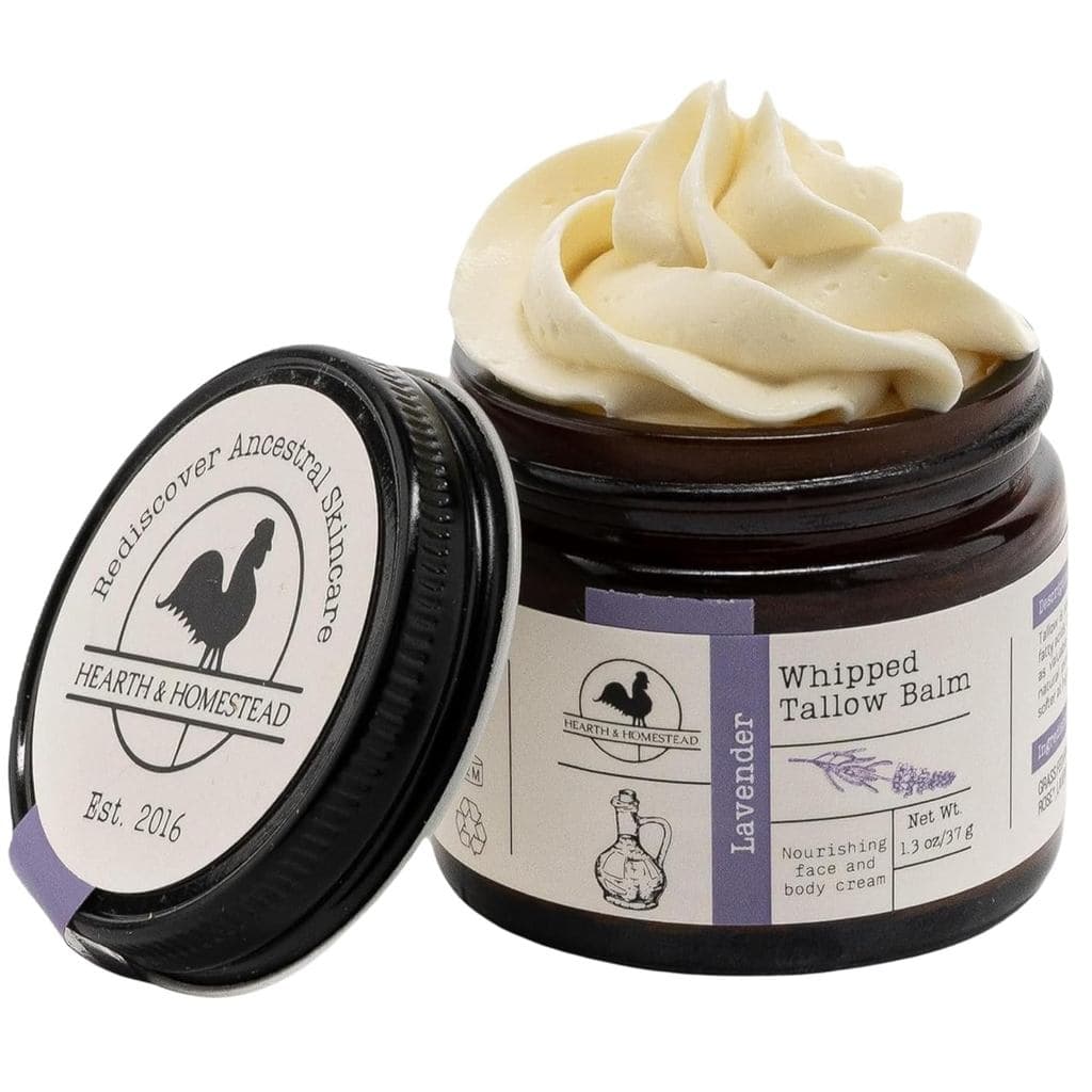 Hearth & Homestead Sebo Bovino Batido para Pele e Rosto, 100% de Animais Alimentados a Pasto, Creme para Eczema e Mantei