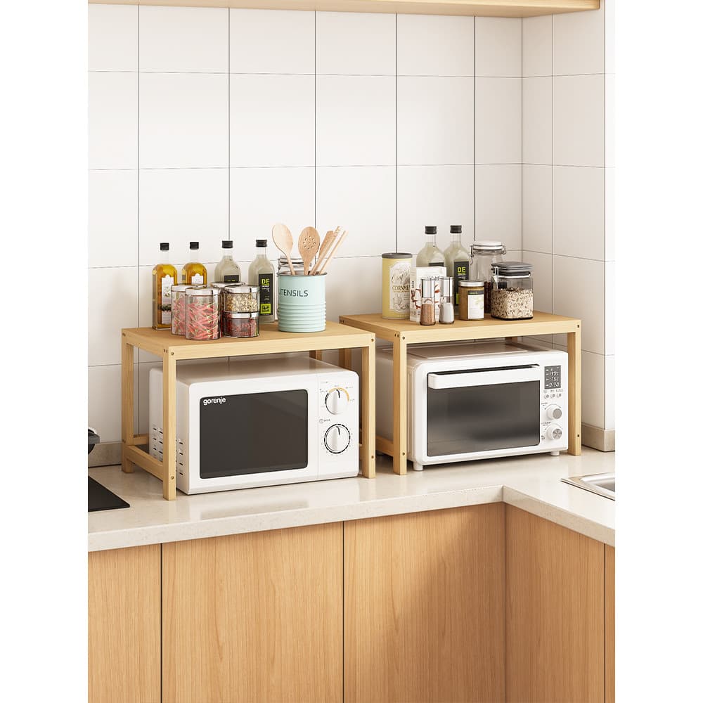 Prateleira de madeira maciça para cozinha, micro-ondas, bancada doméstica, forno, panela de arroz, ferramenta útil, prat