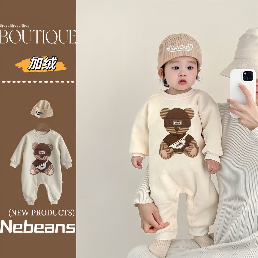 Menino bebê estilo na moda urso forro de lã macacão bebê outono inverno roupas moletom macacão quente engrossado recém-n