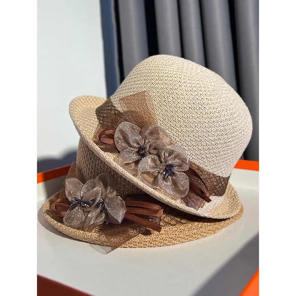 Moda britânica flor mãe chapéu superior feminino verão legal chapéu estilo fino respirável pára-sol chapéu de sol francê