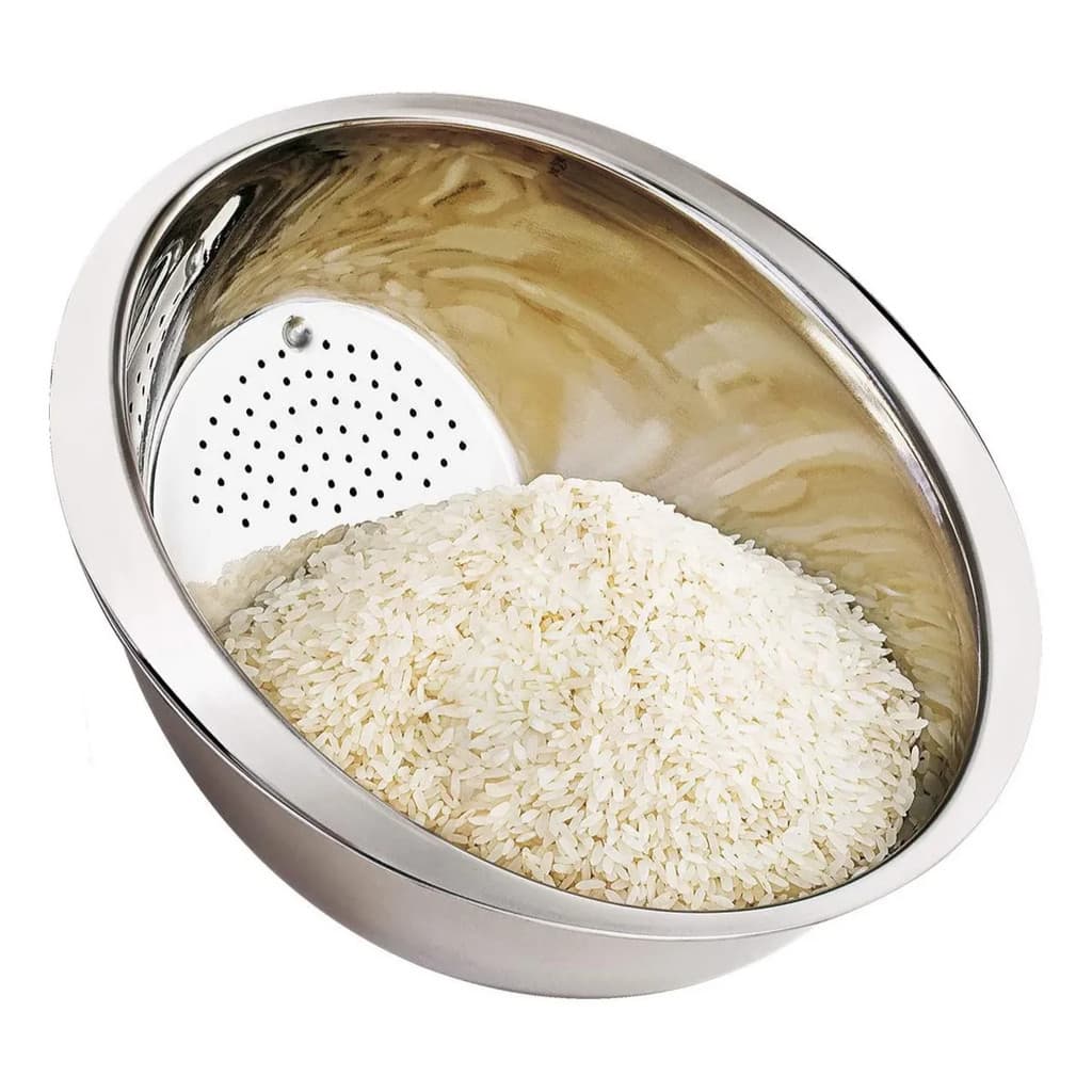 Escorredor de Arroz Inox Grande Lava Arroz e Macarrão Multiuso Escorredor Inox de Massa e Arroz 25cm