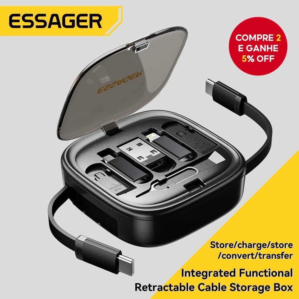 Essager 60W Cabo Carregador Rápido Retrátil 3A 480Mbps Cabo de Dados Caixa para Tipo C, IPH, Micro USB A com