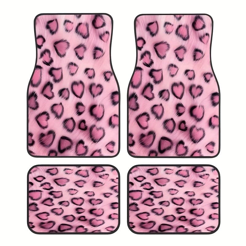 4 peças rosa leopardo impressão carro antiderrapante tapete Universal fácil de limpar acessórios interiores, adequado pa
