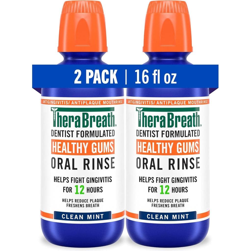 TheraBreath Enxaguante Oral para Gengivas Saudáveis, Antigengivite, Sabor Menta Fresca, Formulado por Dentistas para Aju