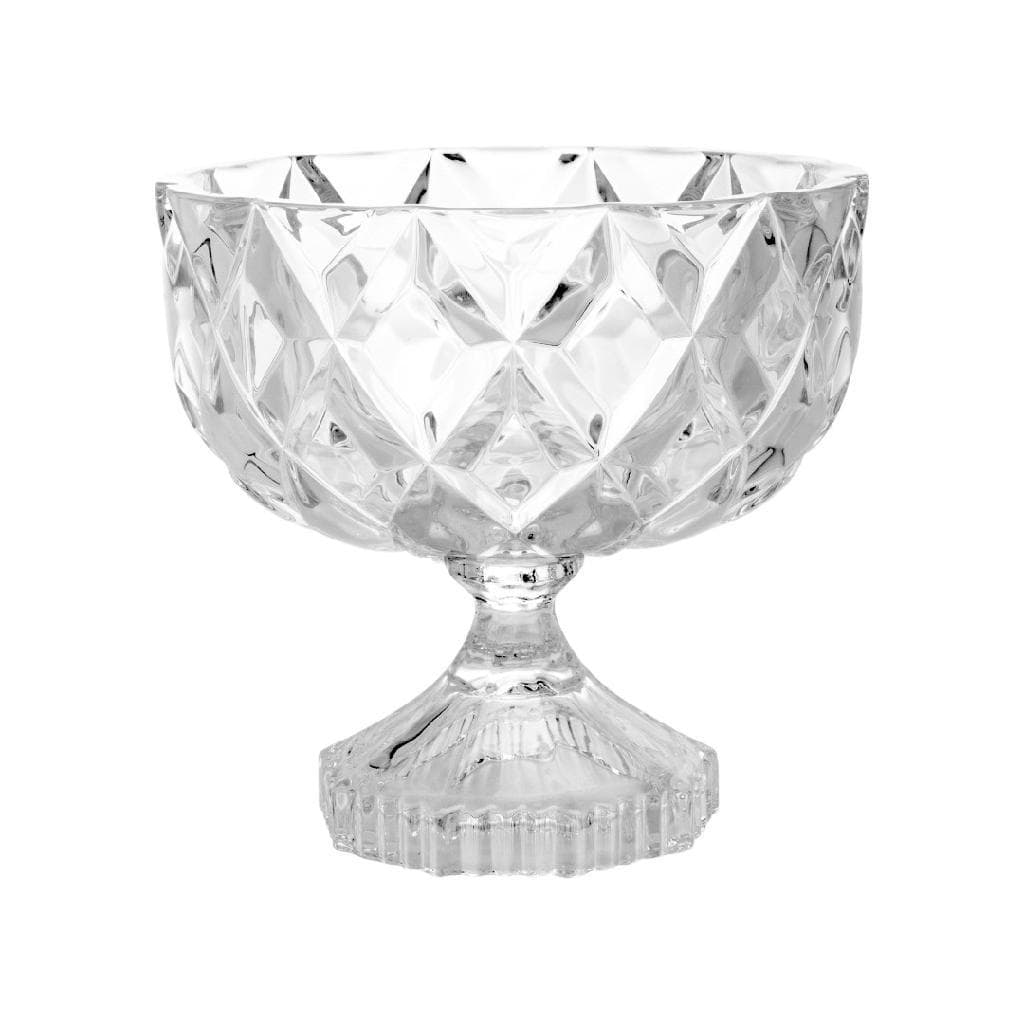 Centro De Mesa De Cristal Transparente Facetado Com Pé Diamond 18cm Elegante Fruteira Luxo