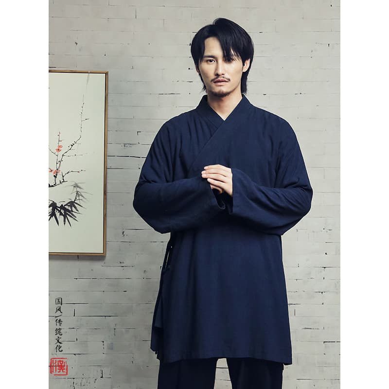 Wudangshan Diagonal robe de linho masculino algodão linho roupas masculinas Layman roupas taoístas antigo monge meditaçã
