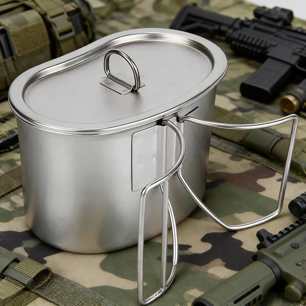 Ventilador militar 304 copo de água de aço inoxidável acampamento ao ar livre portátil alça dobrável fogo aberto copo ac