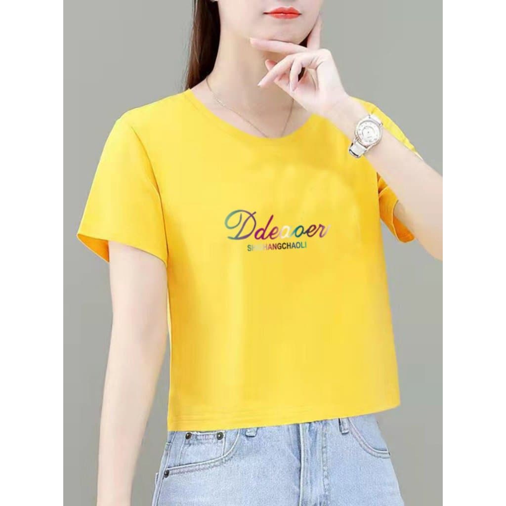 Estilo de manga curta camiseta feminina 2024 novo estilo verão Casual All-Match fino-ajuste simples cintura alta em torn