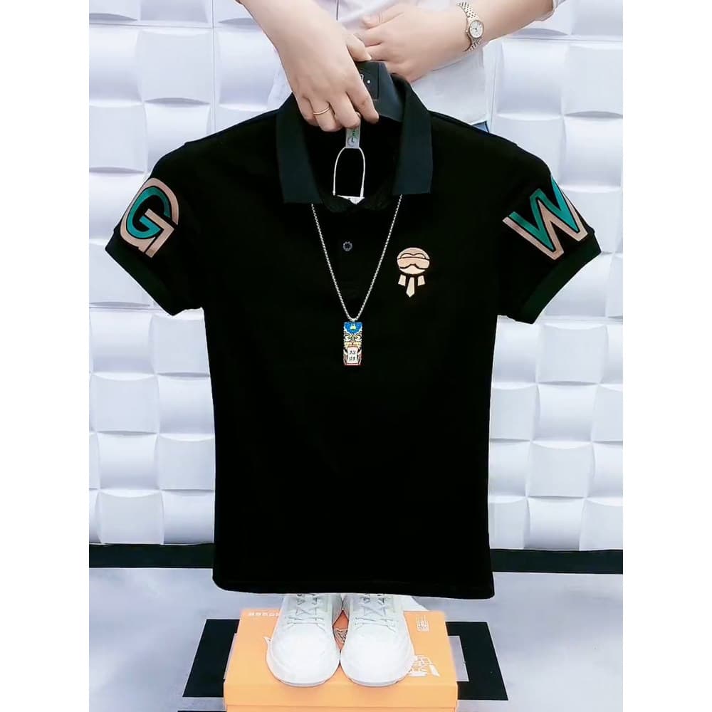 Juventude Street Wear carta única camisa POLO masculina de manga curta High-End lapela camiseta verão espírito cara infl