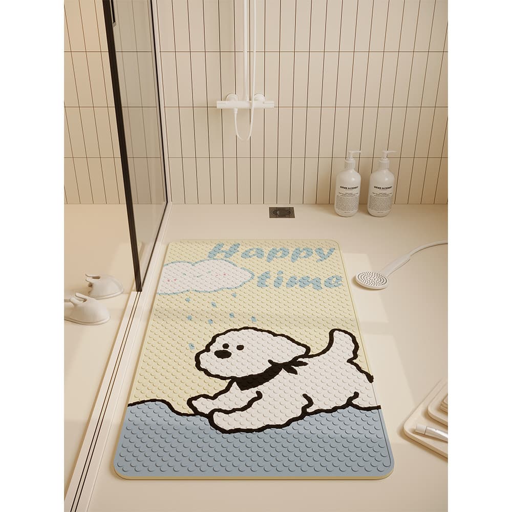 Tapete antiderrapante para banheiro, desenho animado, chuveiro, banho, pés, crianças, resistente a choques, ventosa de P