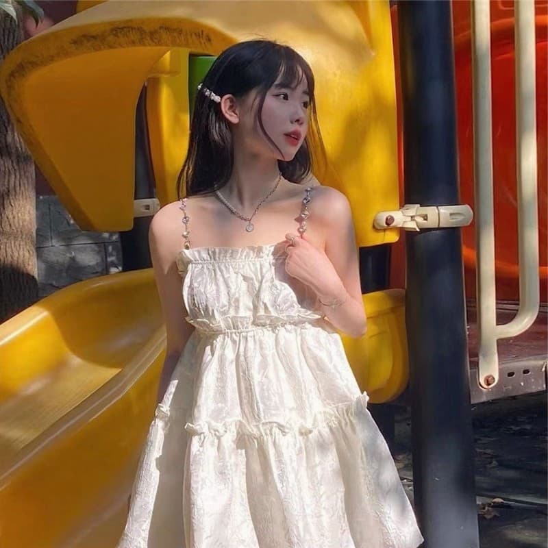 Francês primeiro amor saia verão doce fofo Floral pequeno solto coreano saia curta Super fada estilingue vestido