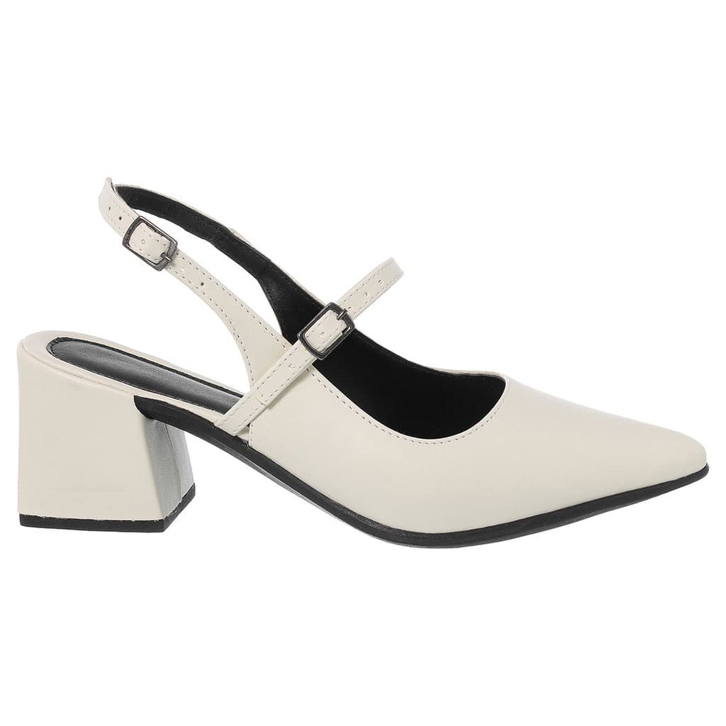 Sapato Feminino Scarpin Feminino Social Slingback Bico Fino Salto Baixo Fivelas Napa Ajustável