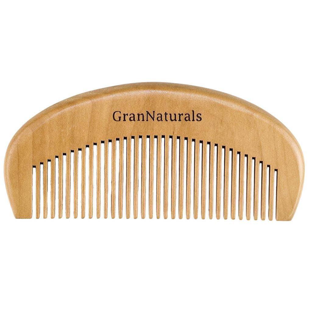 Pente de Madeira GranNaturals para Desembaraçar e Modelar Cabelos Molhados ou Secos - Tamanho Pequeno de Bolso, Dentes F