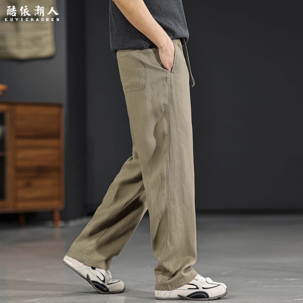 2026 novo estilo Lyocell Drape em linha reta calças casuais masculinas soltas estilo fino calças de linho Anti-rugas pri