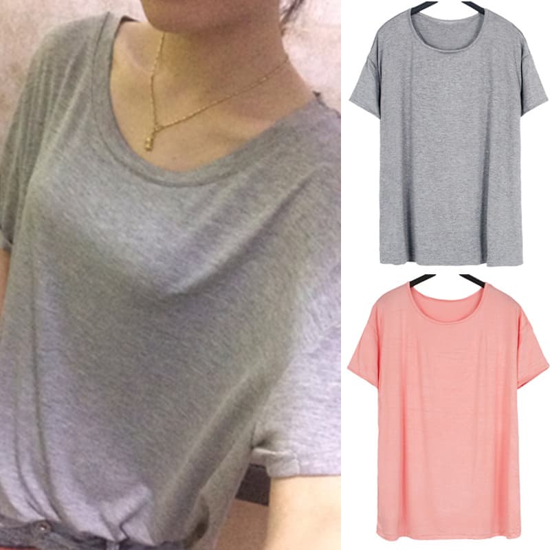 2026 verão novo estilo Modal manga curta curto em torno do pescoço solto tamanho grande camiseta topo feminino na moda t