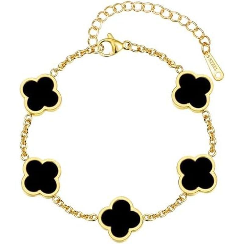Pulseira feminina trevo de quatro folhas em aço inoxidável banhado a ouro 18K com corrente de 4 folhas pulseira ajustáve