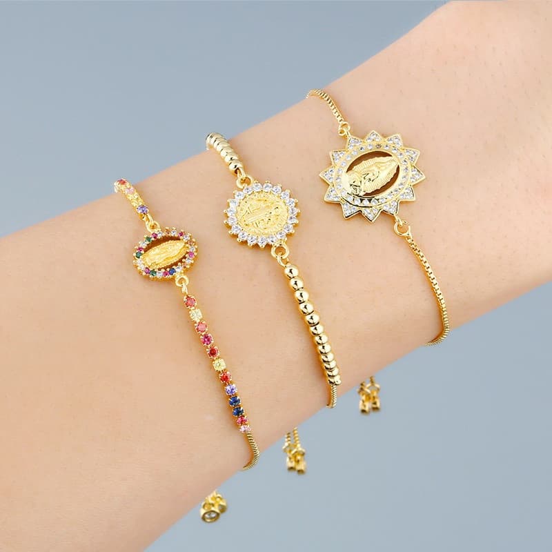 Pulseira de Ouro da Virgem Maria para Mulheres/Cobre com Cristal CZ/Jóias Religiosas para Presente/virgin de guadalupe b
