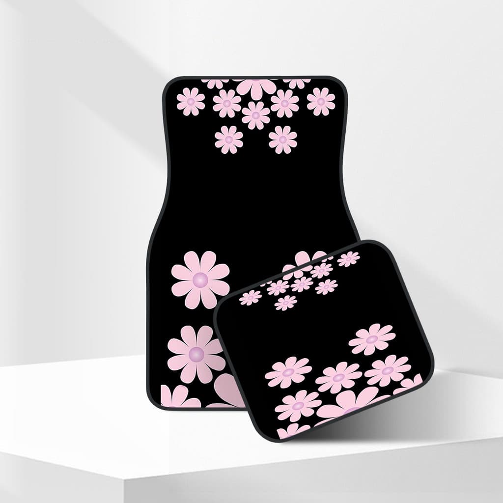 Conjunto de tapete de pé de carro moderno com impressão de padrão de flor rosa de 4 unidades, tapete de chão de acessóri