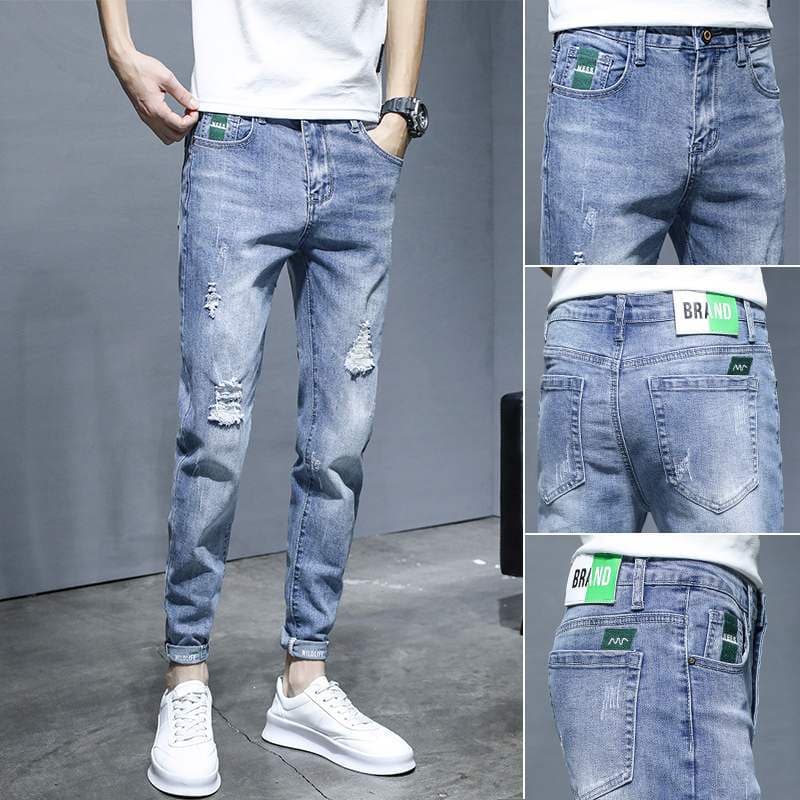 Primavera novo estilo rasgado Jeans masculino fino-ajuste calças magras 2026 novo estilo versão coreana na moda All-matc