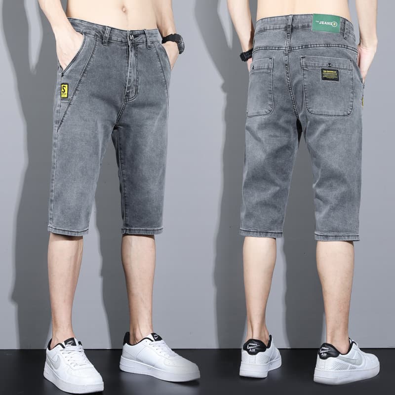 Stretch verão fino Denim Shorts masculino cortado calças casuais calças cortadas soltas em linha reta calças médias na m