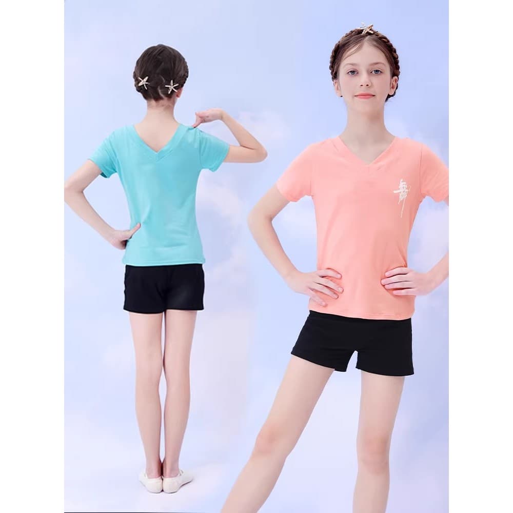 Crianças traje de dança terno verão dança topo meninas exame de dança chinesa prática roupas de manga curta dança latina