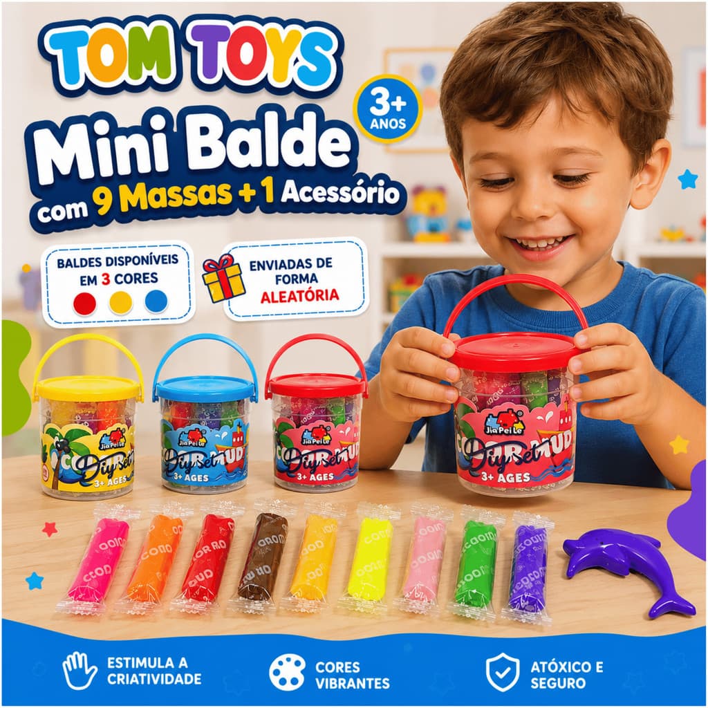 Massinha de Modelar Infantil Mini Balde 9 Massas 1 Acessório