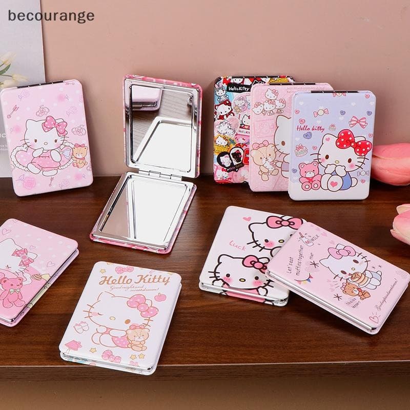 [becourange] Kawaii Hello Kitty Espelho Dobrável Sanrio KT Cat De Maquiagem Dupla Face Estudante Portátil Pequeno Presen