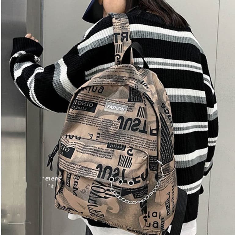 Mochila feminina com impressão de letras de tendência nova mochila de náilon