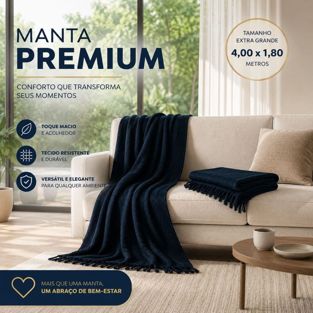 Manta Decorativa Luxo Gigante 4,00 x 1,80m – Macia, Resistente e Moderna Perfeita para Sofá, Cama e Decoração Moderna