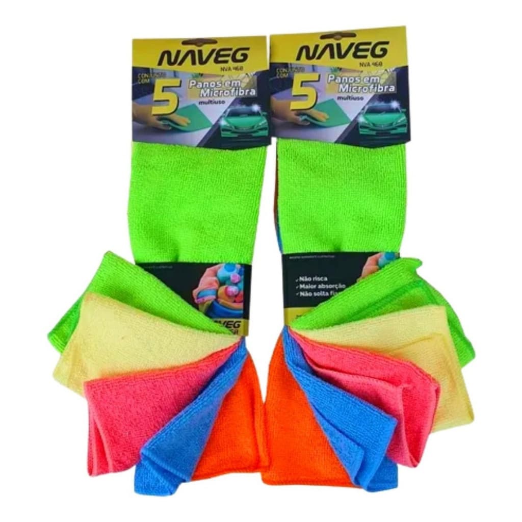 Kit Com 5 Panos Toalha Microfibra Para Limpeza Multiuso (39x29) cm