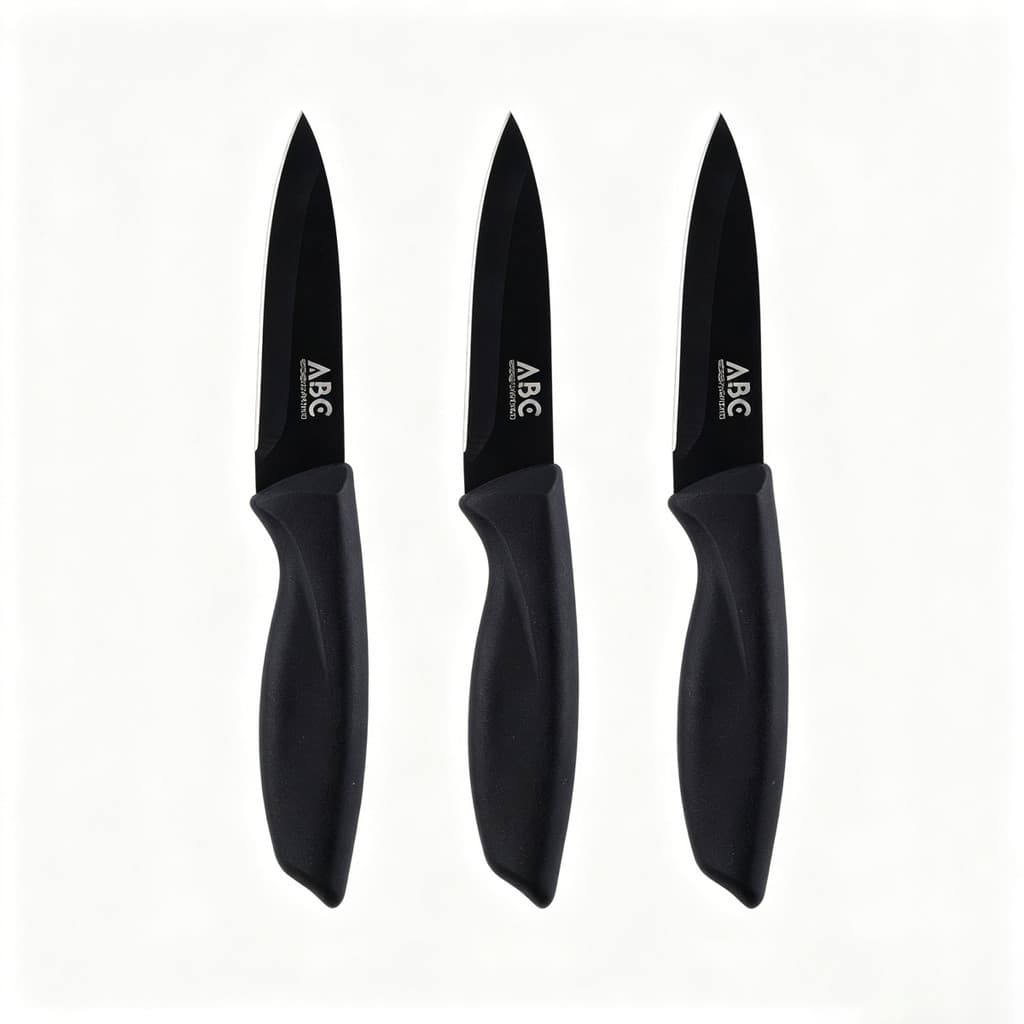 Kit com 3 facas inox de 5 polegadas para carne, peixe e legumes, cabo plástico