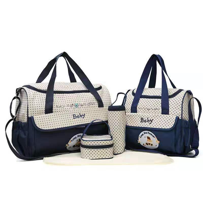 Conjunto de cinco peças de desenho animado, bolsa multifuncional para mamãe, grande capacidade, bolsa para mamãe, bebê,