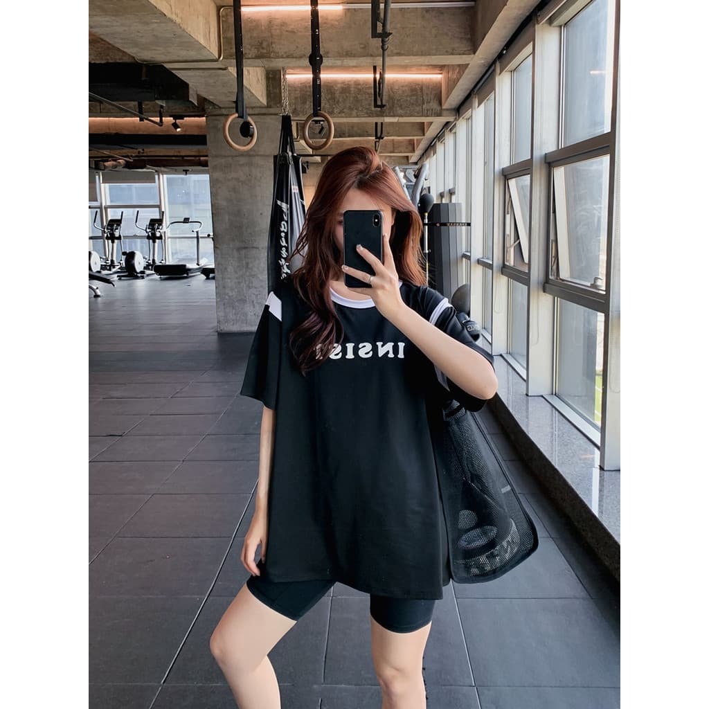 Mais fino olhar roupas de Fitness feminino Plus Size camiseta esportiva Yoga topo solto de secagem rápida manhã correndo