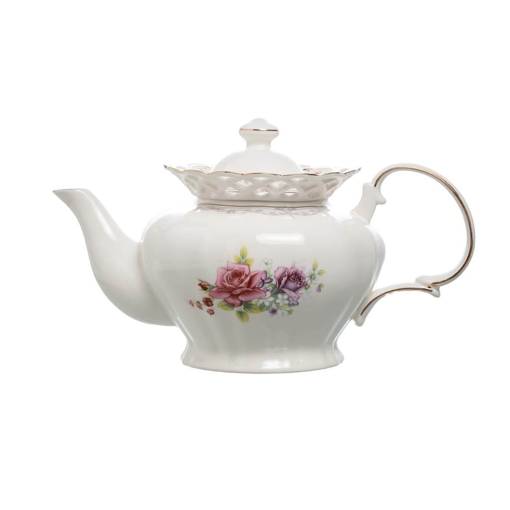 Bule p/ Chá Mon Cheri em New Bone China Borda Ouro 1,1L