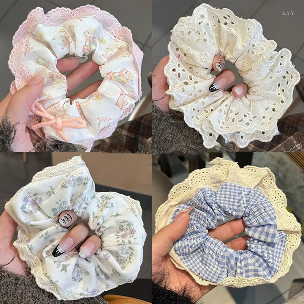 XYY 4 Peças De Arte Em Tecido Primavera E Verão Novas Flores Fragmentadas Versátil Círculo De Cabelo Feminino Renda Doce