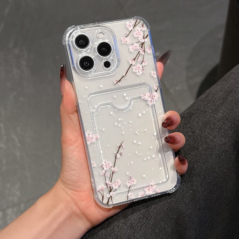 Capinha sakura transparente com cartãoa Anti-impacto Para Samsung A07 A16 A17 S25 PLUS EDGE A14 A54 A55 A35 A23 S20 FE