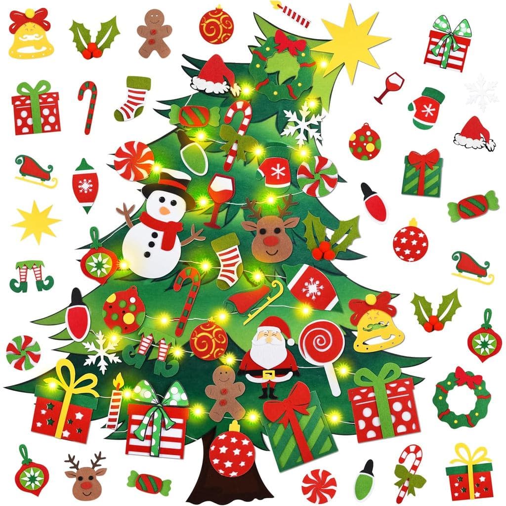 Árvore de Natal de Feltro com Conjunto de Calendário do Advento, Kit de Árvore de Feltro de 1m para Crianças, Contagem R