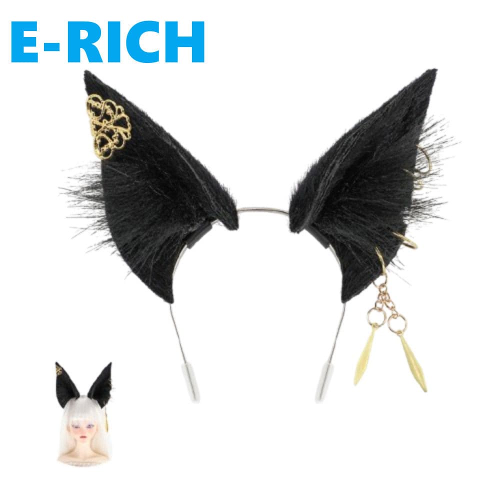 ERICH1 Argola De Cabelo Com Orelha De Animal Simulada , Chapéu De Boneca De Pelúcia Kawaii Preto Branco De 20 Cm , Macio