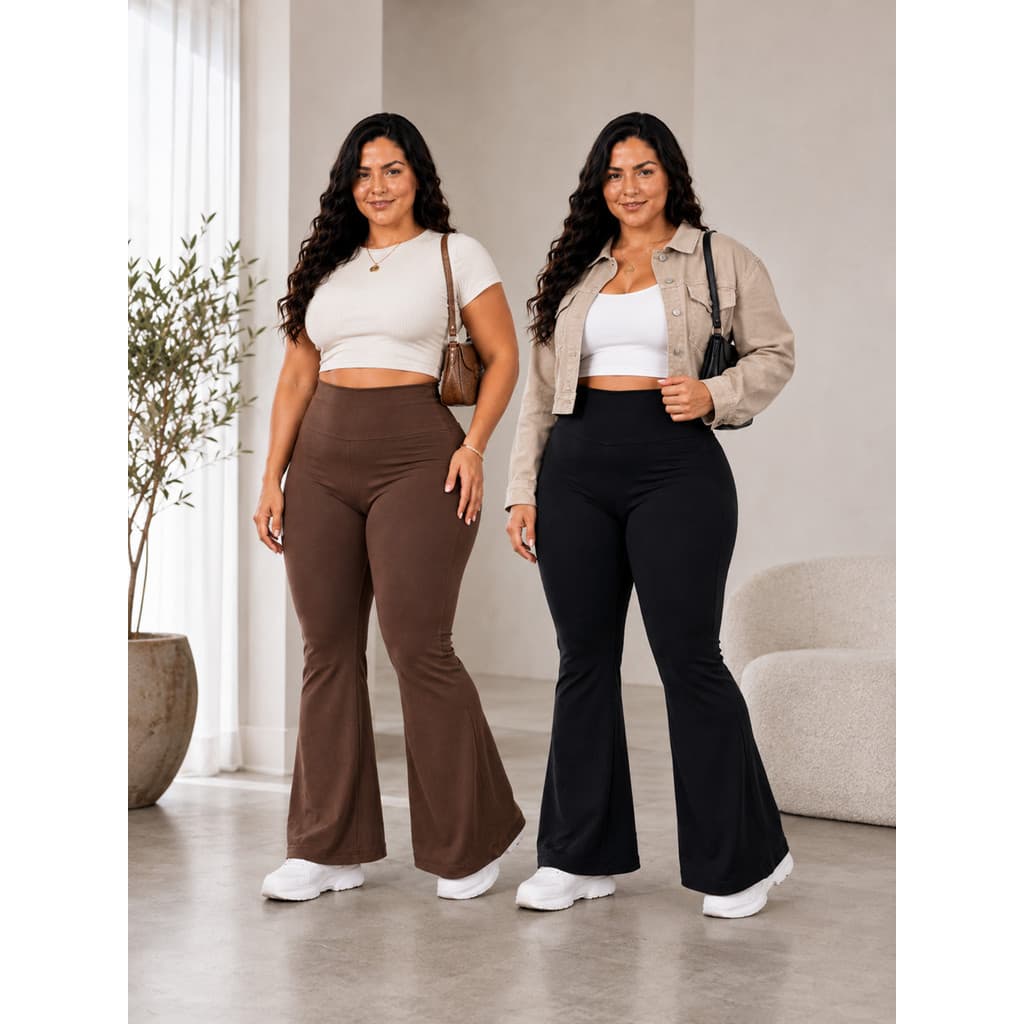 Calça Flare Feminina Plus Size Flanelada Legging Bailarina Cós Alto Social