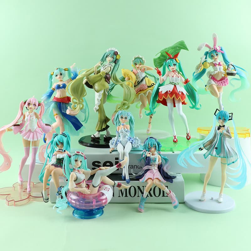 23 Estilo Cantor Virtual Hatsune Miku Anime Figura Nadar Anel De Asa De Lótus Folha Sono Saia Sakura Rosa Menina PVC Fig
