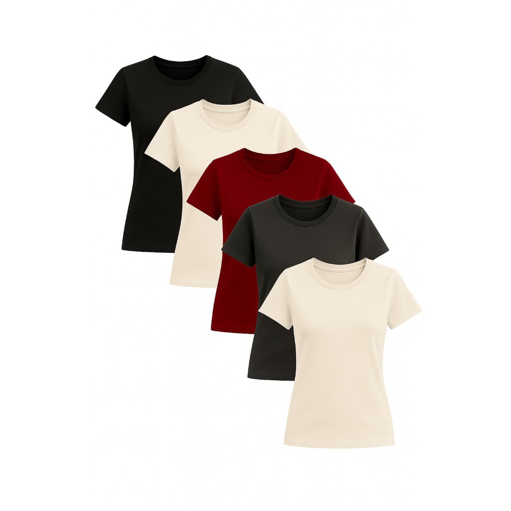 Kit com 5 Unidades Camiseta Feminina Básica Algodão Várias Cores T-Shirt Confortável e Estilosa