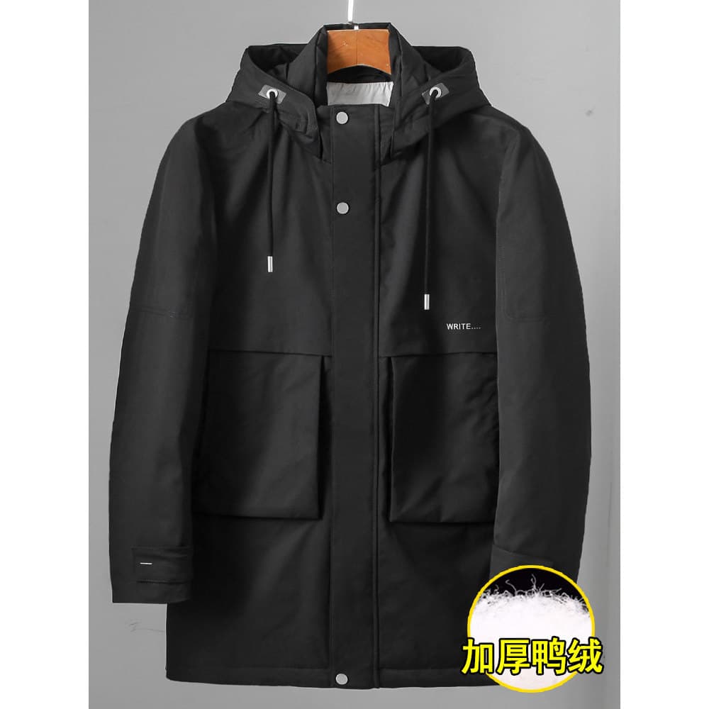 Jaqueta masculina de pato para baixo inverno à prova de vento espessada quente com capuz jaqueta superior de negócios YB