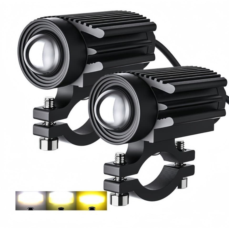 Farol Auxiliar LED para Moto Branco e Amarelo 6000LM Impermeável Universal
