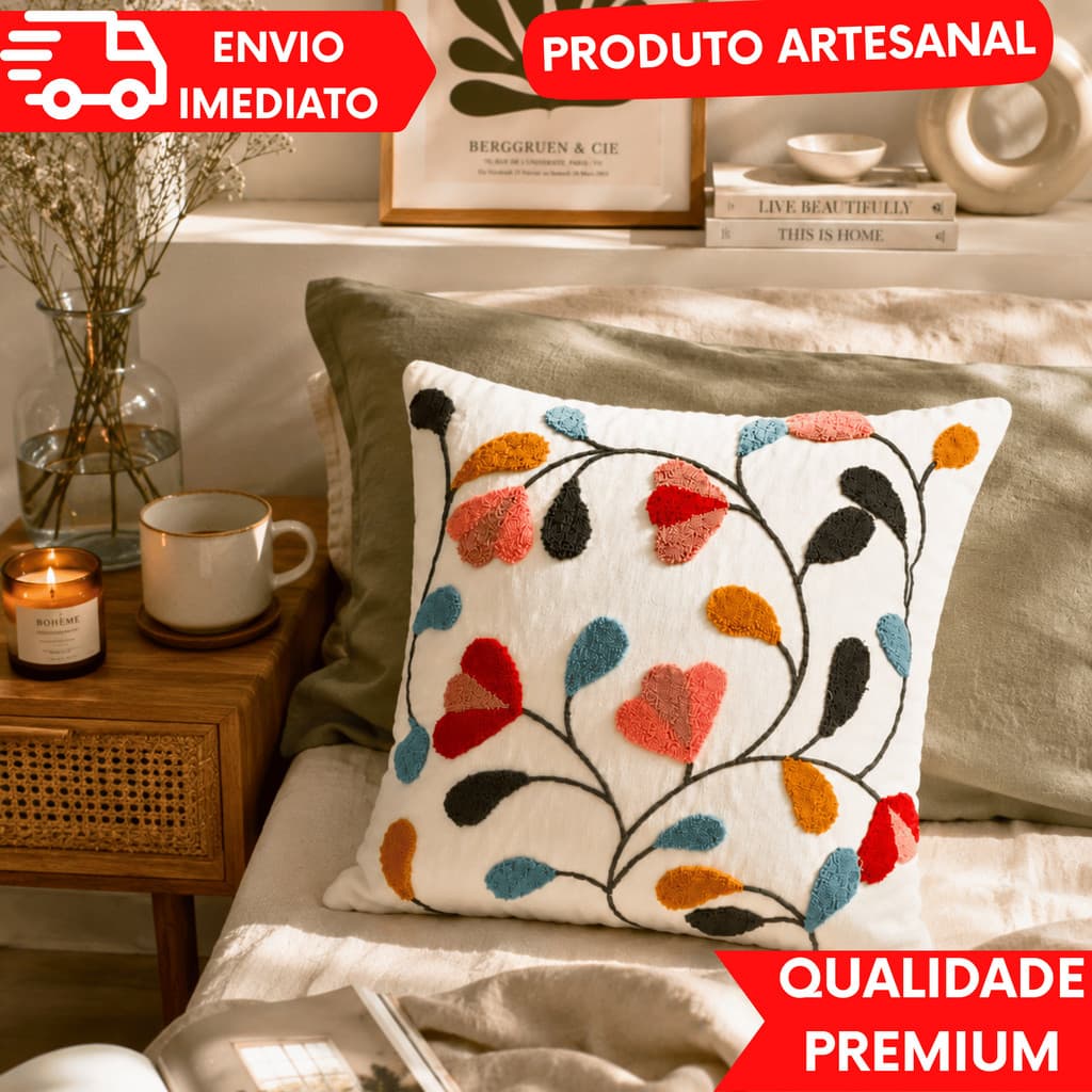 Capa de Almofada Organic Bouclê C/ Abas Luxo Orgânico Decorativa para Sofá Cama C/ Zíper