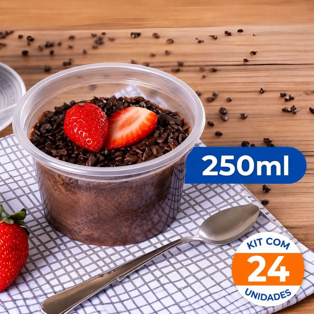 24un Pote Redondo Descartável 250ml - Freezer e Microondas