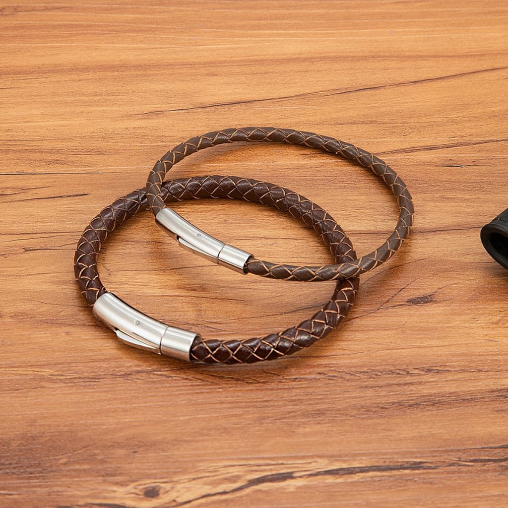 DIY Combinação De Aço Inoxidável Masculino 4/6mm Pulseira De Couro Marrom 19cm/21cm/23cm Jóias Esportivas Promoção De Pr